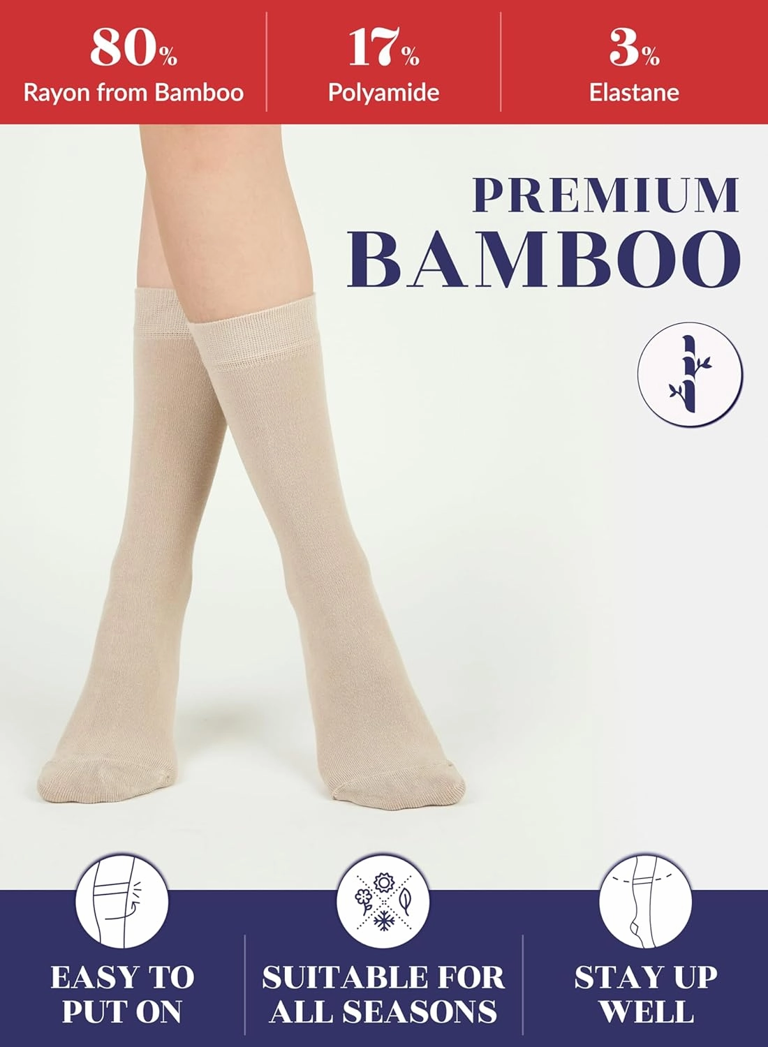 Hugh Ugoli Womens Bamboo Dress Socks, Extremely Soft, Thin, Crew Socks for Business Trouser Casual, Non-Binding, 3-6 Pairs