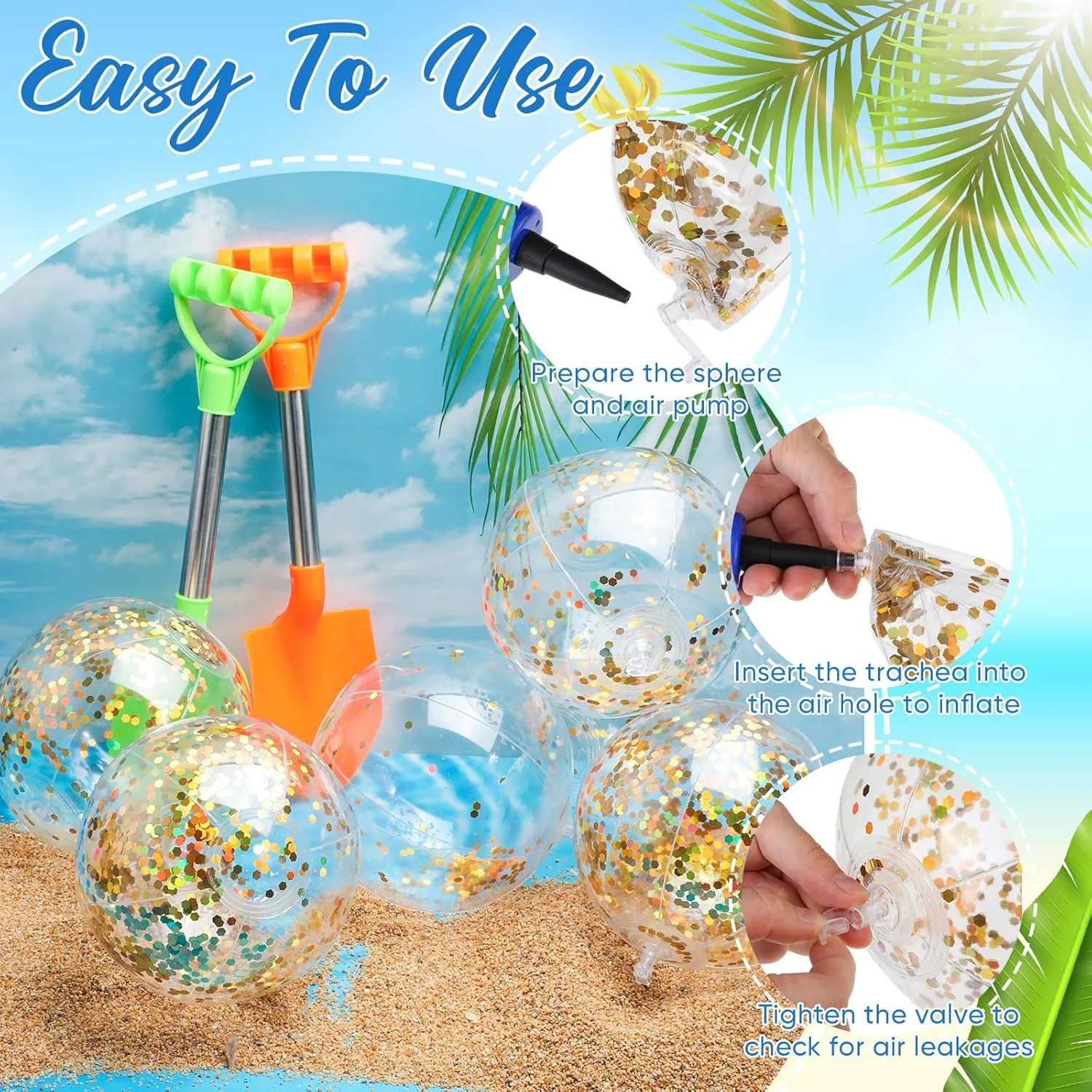 Hungdao 50 Pcs Inflatable Glitter Beach Ball 8 Inches Mini Clear Inflatable Confetti Ball Small Glitter Beach Balls Sport Ball for Summer Swimming Pool Party Favors Decorations Water Play