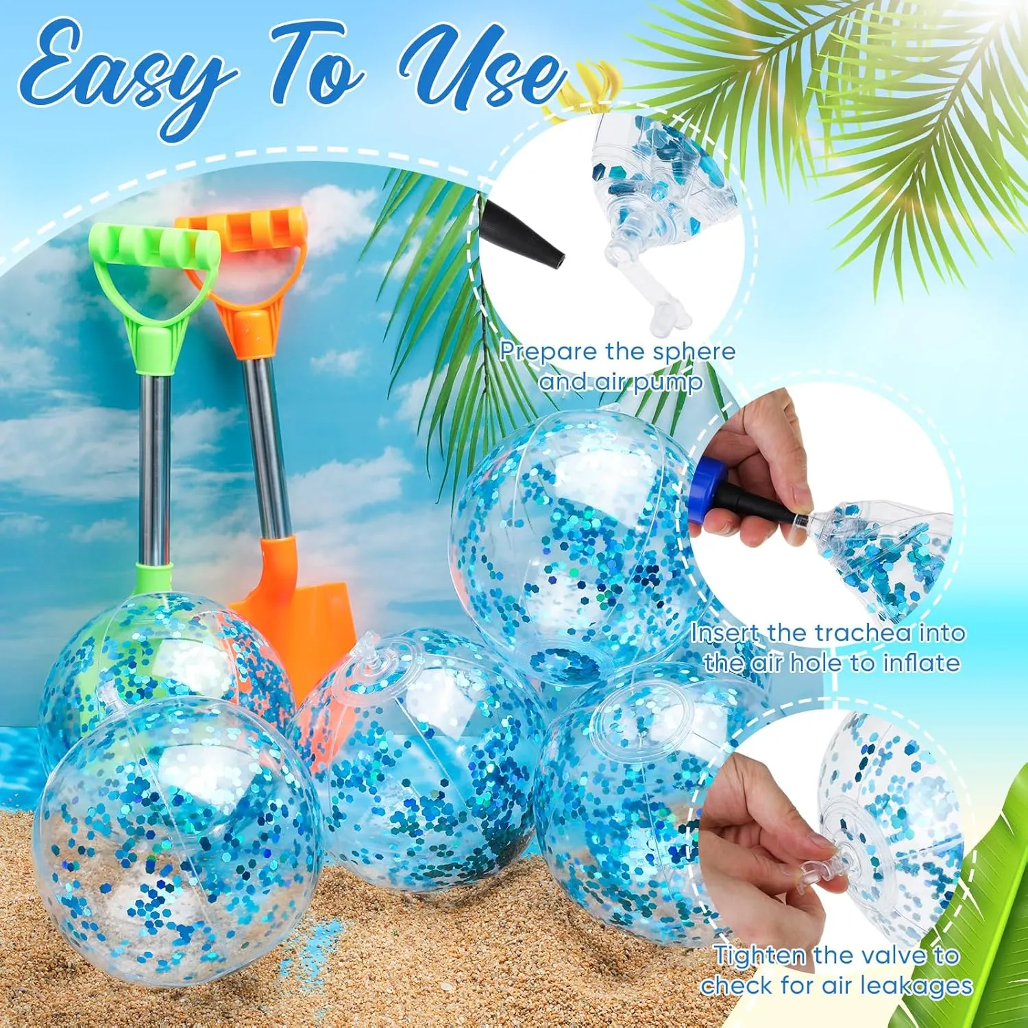 Hungdao 50 Pcs Inflatable Glitter Beach Ball 8 Inches Mini Clear Inflatable Confetti Ball Small Glitter Beach Balls Sport Ball for Summer Swimming Pool Party Favors Decorations Water Play
