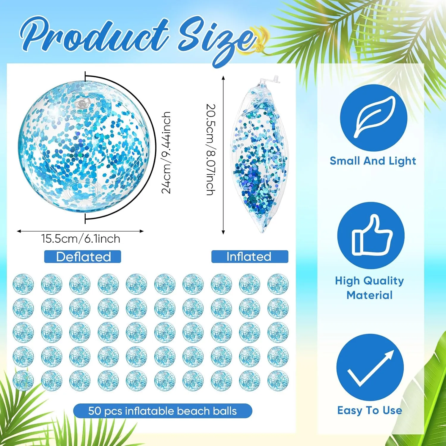 Hungdao 50 Pcs Inflatable Glitter Beach Ball 8 Inches Mini Clear Inflatable Confetti Ball Small Glitter Beach Balls Sport Ball for Summer Swimming Pool Party Favors Decorations Water Play