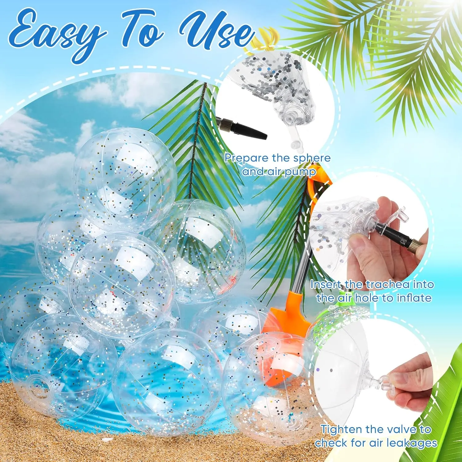 Hungdao 50 Pcs Inflatable Glitter Beach Ball 8 Inches Mini Clear Inflatable Confetti Ball Small Glitter Beach Balls Sport Ball for Summer Swimming Pool Party Favors Decorations Water Play