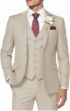 HUUTOE Men's 3 Piece Suits Slim Fit Prom Suits for Men Wedding Dress Suit Summer Blazer Jacket Vest Pants Tuxedo Set