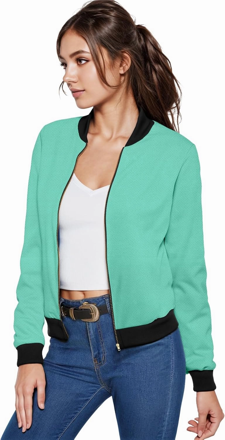 Hybrid & Company Women's Fashion Color Casual Office Comfy Zip Up Bomber Jacket Made in USA