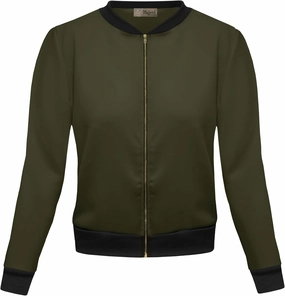 Hybrid & Company Women's Fashion Color Casual Office Comfy Zip Up Bomber Jacket Made in USA