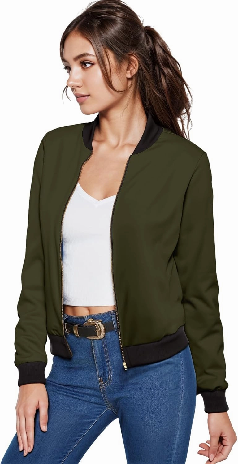 Hybrid & Company Women's Fashion Color Casual Office Comfy Zip Up Bomber Jacket Made in USA