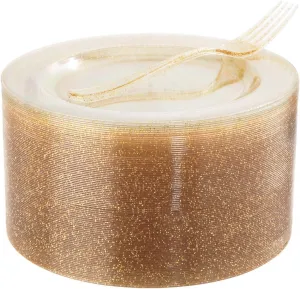 I00000 72 Pieces Plastic Dessert Plates 7.5" & 72 Pieces Gold Disposable Forks 7.4" with Gold Glitter, Gold Disposable Plates, Plastic Salad Plates for Thanksgiving