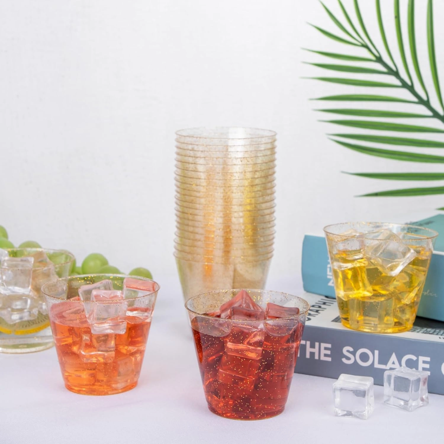 I00000 5oz 400 Pack Gold Glitter Plastic Cups, Glitter Disposable Small Plastic Cups, Plastic Clear Cups with Gold Glitter Shot Glasses, Plastic Small Tumbler Perfect for Wedding & Party