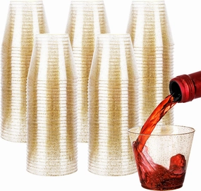 I00000 5oz 400 Pack Gold Glitter Plastic Cups, Glitter Disposable Small Plastic Cups, Plastic Clear Cups with Gold Glitter Shot Glasses, Plastic Small Tumbler Perfect for Wedding & Party