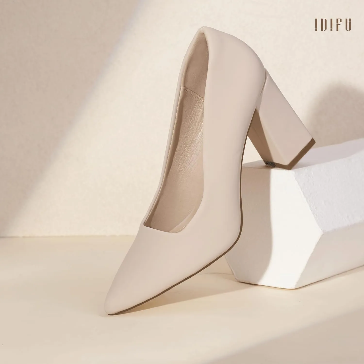 IDIFU IN3 Women's Chunky Block Heels - Pointed Toe Dress Shoes for Women - Dressy Wedding Bride Bridal Prom Work Office Comfortable Thick Heels Pumps Shoes