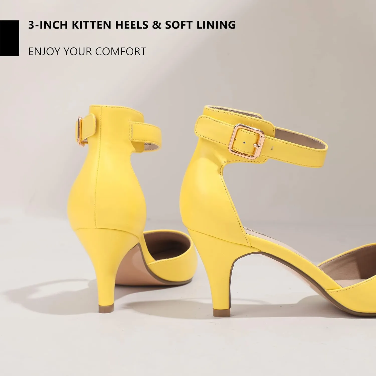 IDIFU Women's IN3 D'Orsay Pumps Low Kitten Heels for Women Dress Shoes Pointed Closed Toe Wedding Bride Ankle Strap Dressy Silver Black Nude White Gold Heels for Women