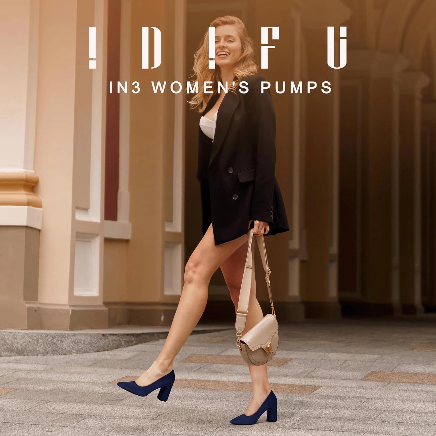 IDIFU IN3 Women's Chunky Block Heels - Pointed Toe Dress Shoes for Women - Dressy Wedding Bride Bridal Prom Work Office Comfortable Thick Heels Pumps Shoes