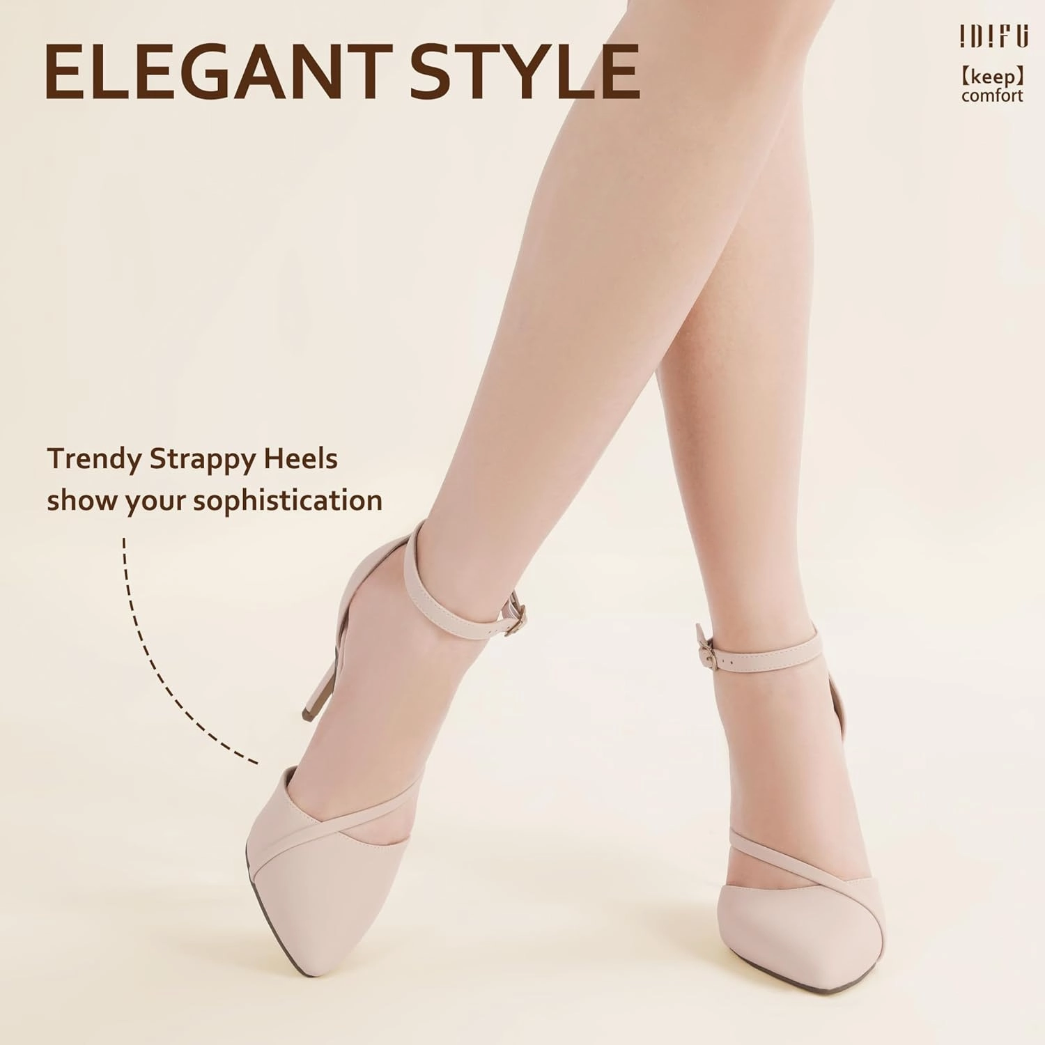 IDIFU IN4 Women's Pumps Closed Toe Heels Stiletto High Heels Dress Shoes for Women Wedding Prom Dressy Party Bridal Shoes Trendy Strappy Pointed Toe Ankle Strap Heels Pumps