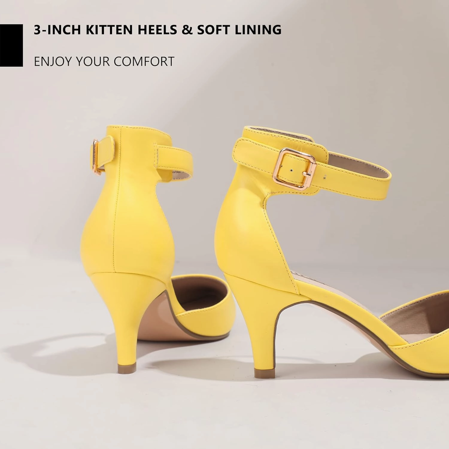 IDIFU Women's IN3 D'Orsay Pumps Low Kitten Heels for Women Dress Shoes Pointed Closed Toe Wedding Bride Ankle Strap Dressy Silver Black Nude White Gold Heels for Women