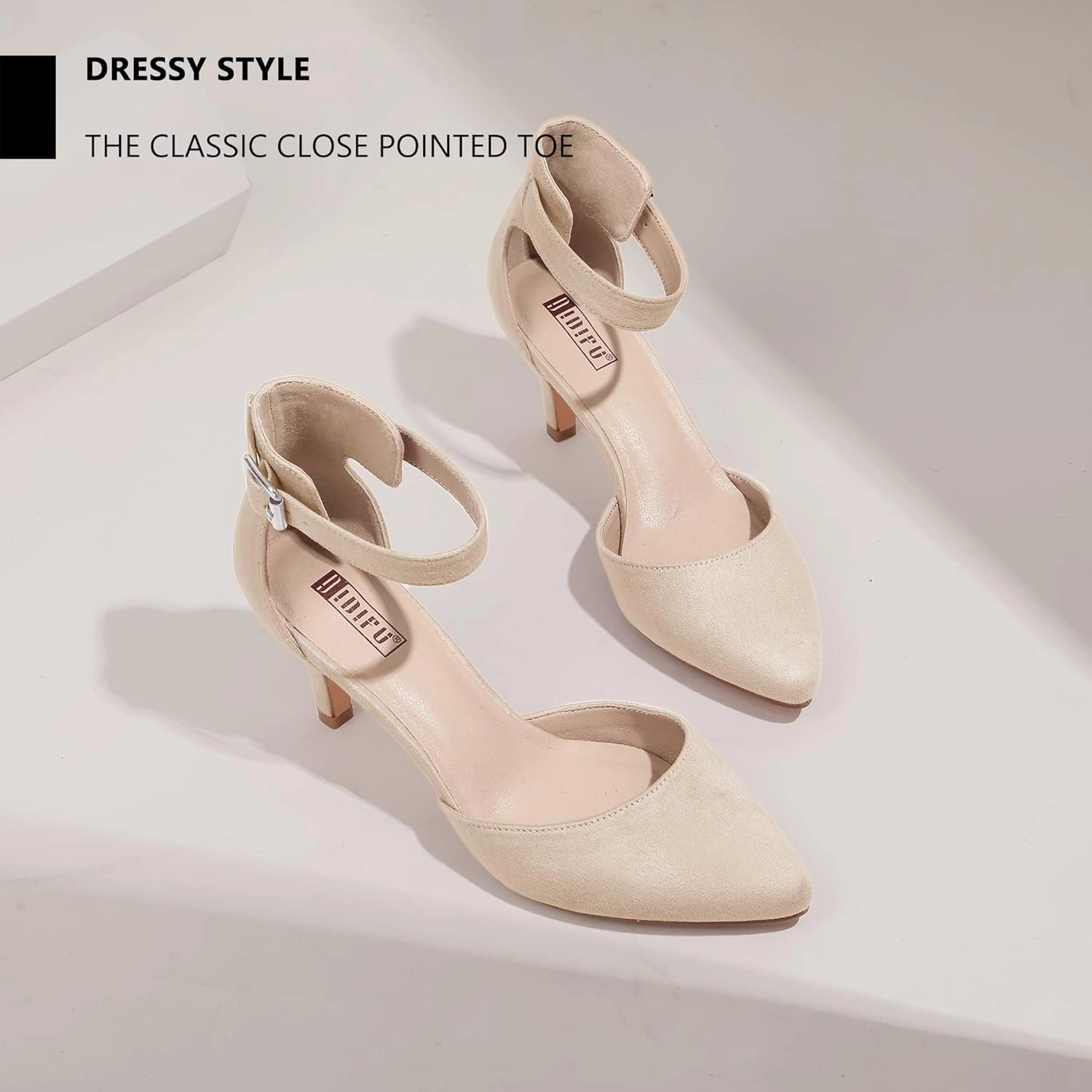 IDIFU Women's IN3 D'Orsay Pumps Low Kitten Heels for Women Dress Shoes Pointed Closed Toe Wedding Bride Ankle Strap Dressy Silver Black Nude White Gold Heels for Women