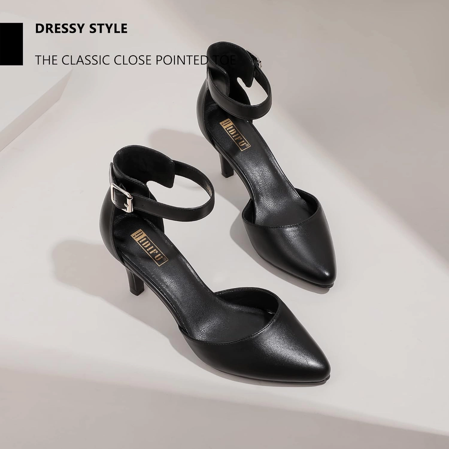 IDIFU Women's IN3 D'Orsay Pumps Low Kitten Heels for Women Dress Shoes Pointed Closed Toe Wedding Bride Ankle Strap Dressy Silver Black Nude White Gold Heels for Women