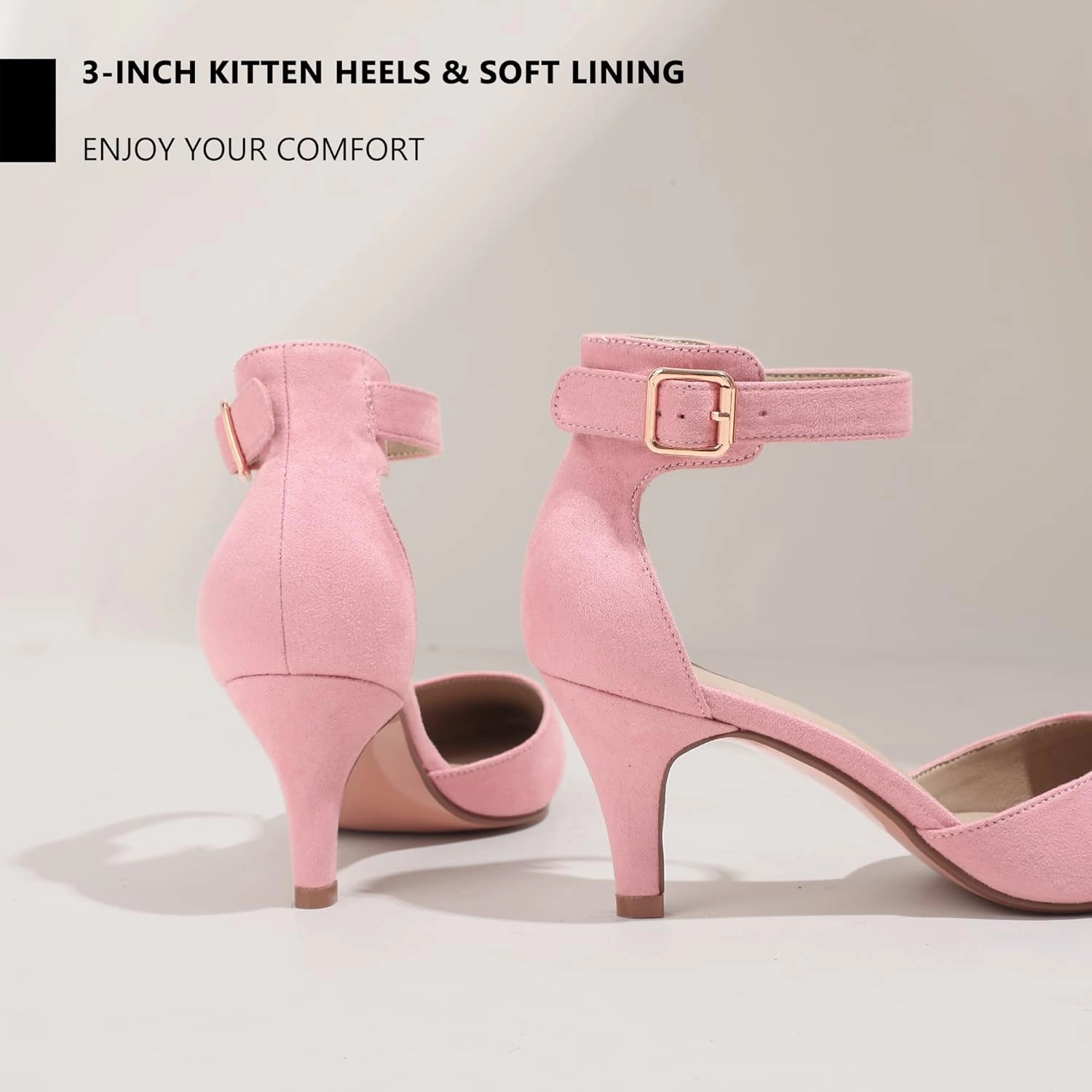IDIFU Women's IN3 D'Orsay Pumps Low Kitten Heels for Women Dress Shoes Pointed Closed Toe Wedding Bride Ankle Strap Dressy Silver Black Nude White Gold Heels for Women