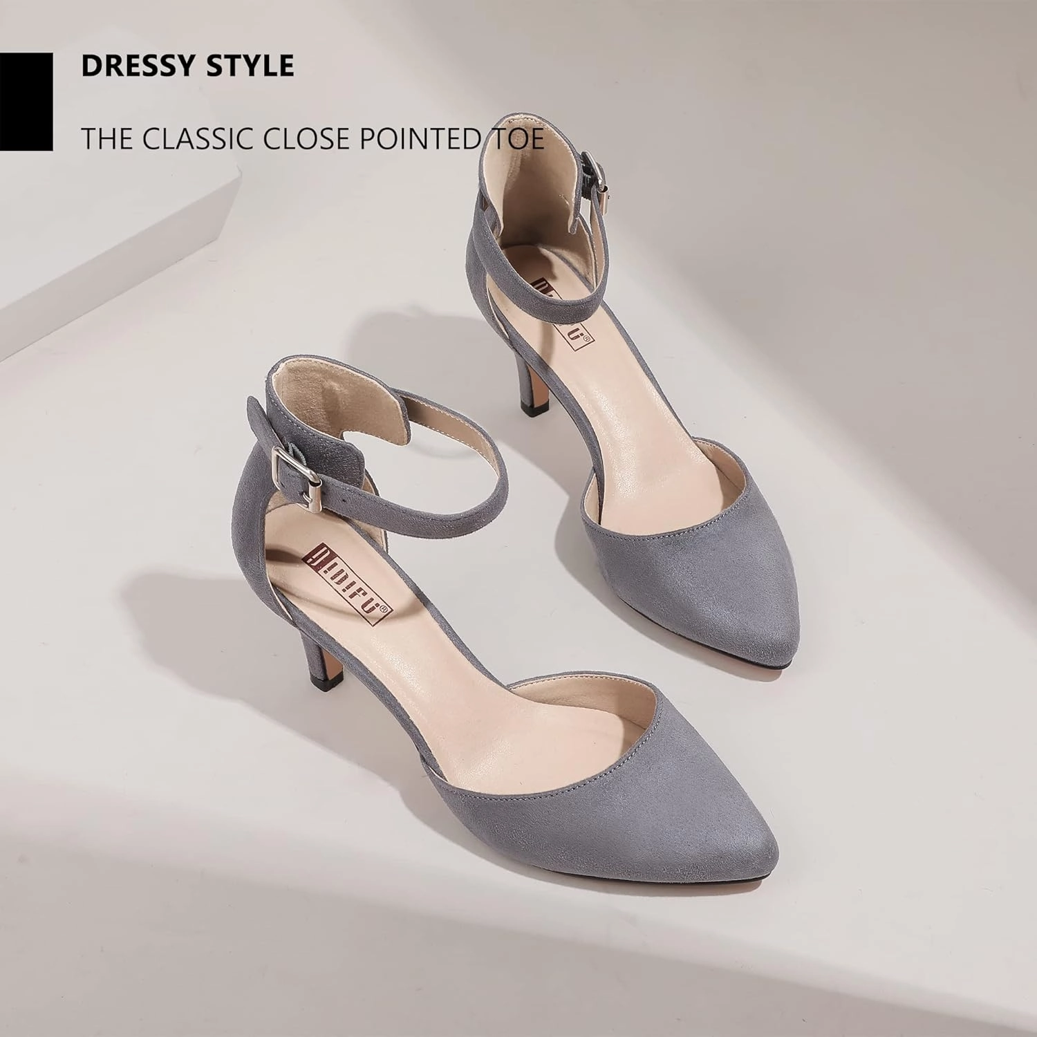 IDIFU Women's IN3 D'Orsay Pumps Low Kitten Heels for Women Dress Shoes Pointed Closed Toe Wedding Bride Ankle Strap Dressy Silver Black Nude White Gold Heels for Women