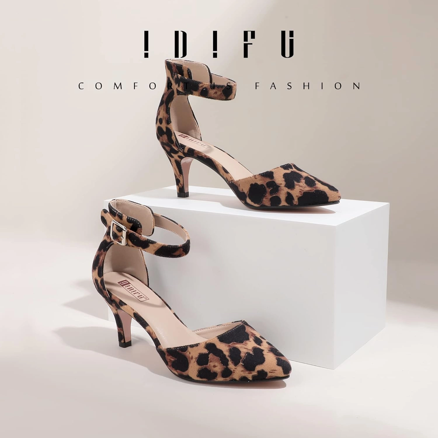 IDIFU Women's IN3 D'Orsay Pumps Low Kitten Heels for Women Dress Shoes Pointed Closed Toe Wedding Bride Ankle Strap Dressy Silver Black Nude White Gold Heels for Women