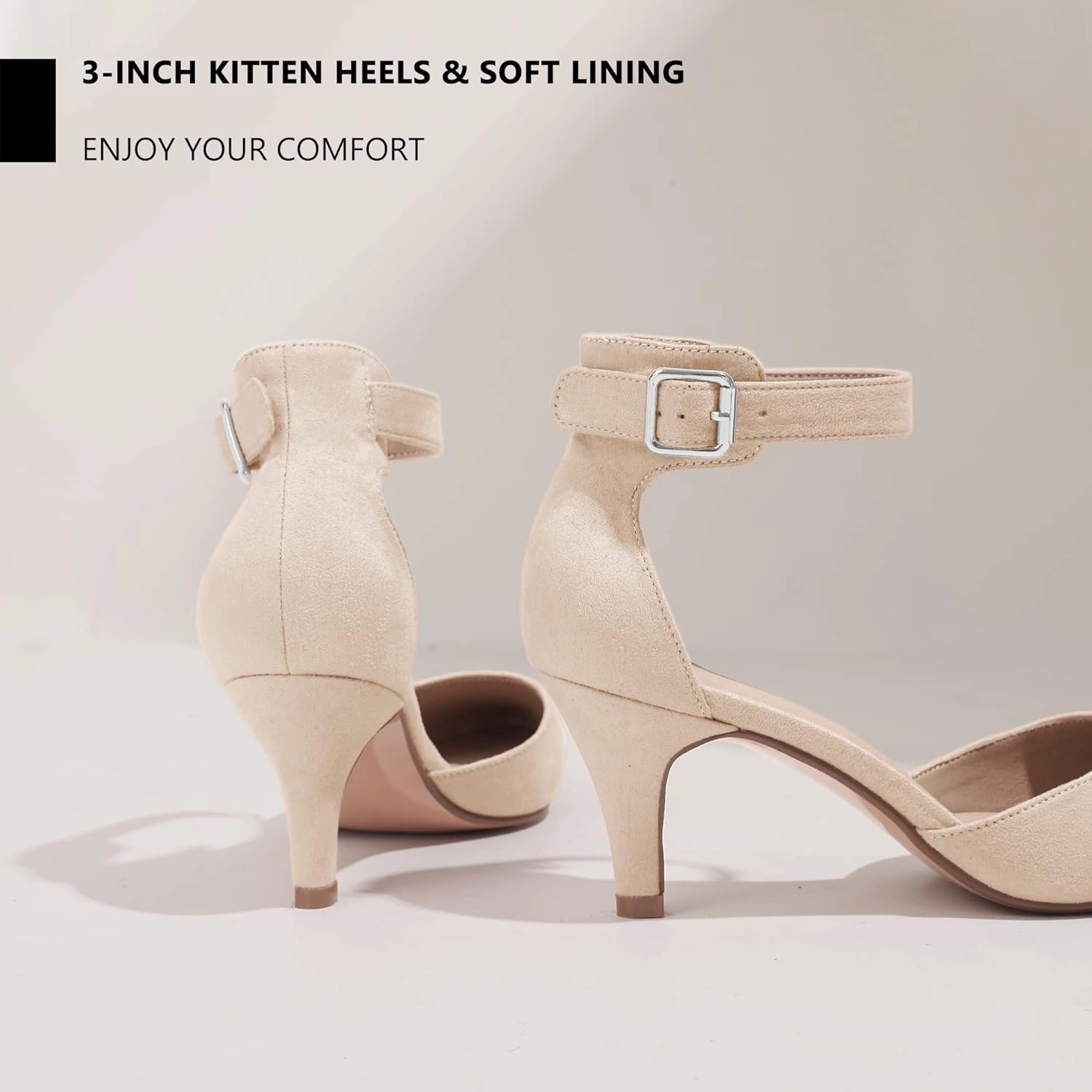 IDIFU Women's IN3 D'Orsay Pumps Low Kitten Heels for Women Dress Shoes Pointed Closed Toe Wedding Bride Ankle Strap Dressy Silver Black Nude White Gold Heels for Women