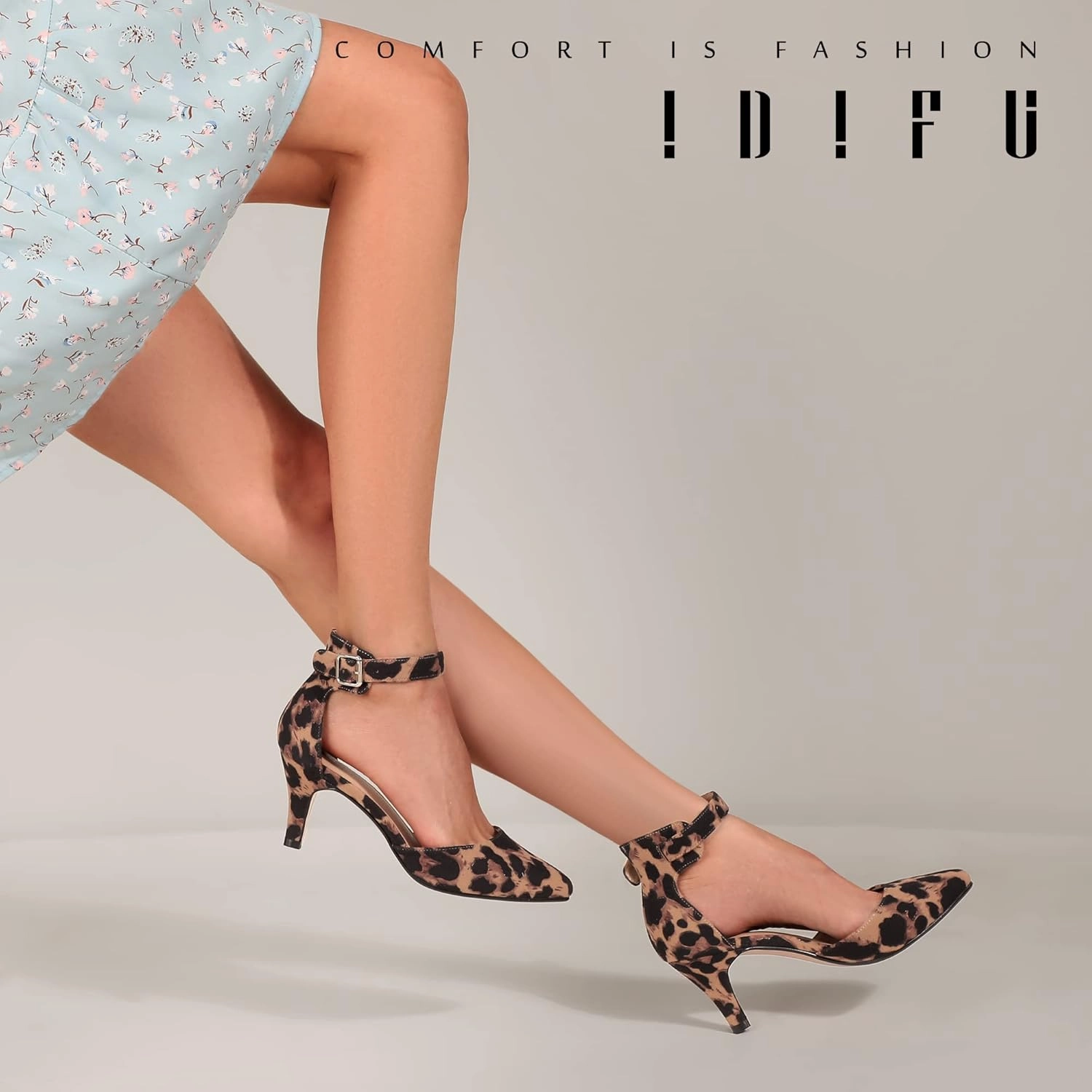 IDIFU Women's IN3 D'Orsay Pumps Low Kitten Heels for Women Dress Shoes Pointed Closed Toe Wedding Bride Ankle Strap Dressy Silver Black Nude White Gold Heels for Women