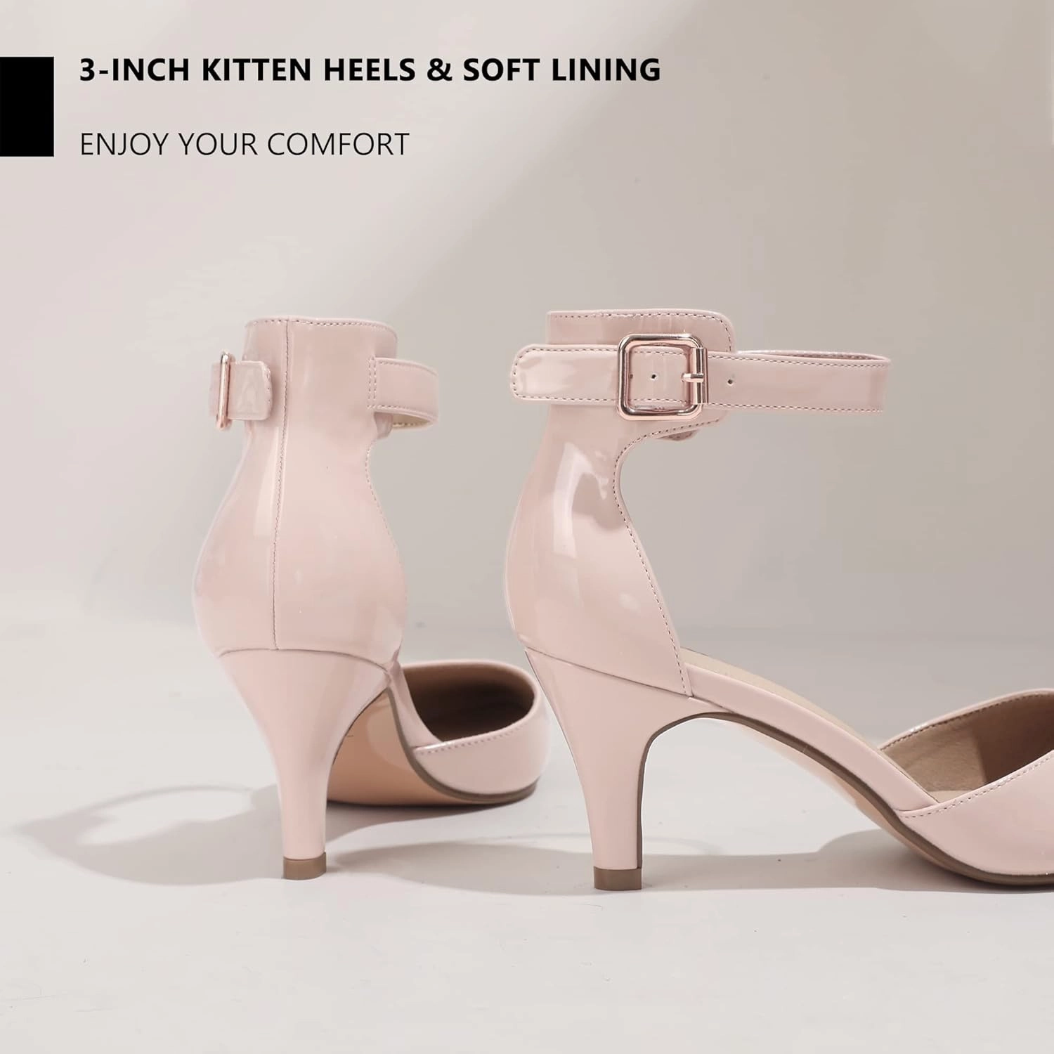 IDIFU Women's IN3 D'Orsay Pumps Low Kitten Heels for Women Dress Shoes Pointed Closed Toe Wedding Bride Ankle Strap Dressy Silver Black Nude White Gold Heels for Women