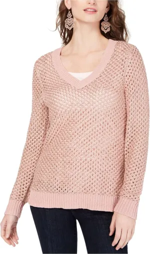 INC $80 Womens New 1080 Pink Pointelle Long Sleeve V Neck Sweater L B B