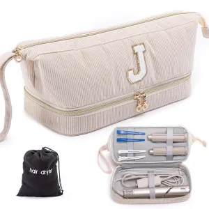 Initial Personalized Hair Dryer Case,Double-Layer Hair Tools Travel Carrying Case for Shark FlexStyle/SmoothStyle with Hair Dryer Bag - Hair Air Wrap Dryer Case Flat Curling Iron Travel Organizer