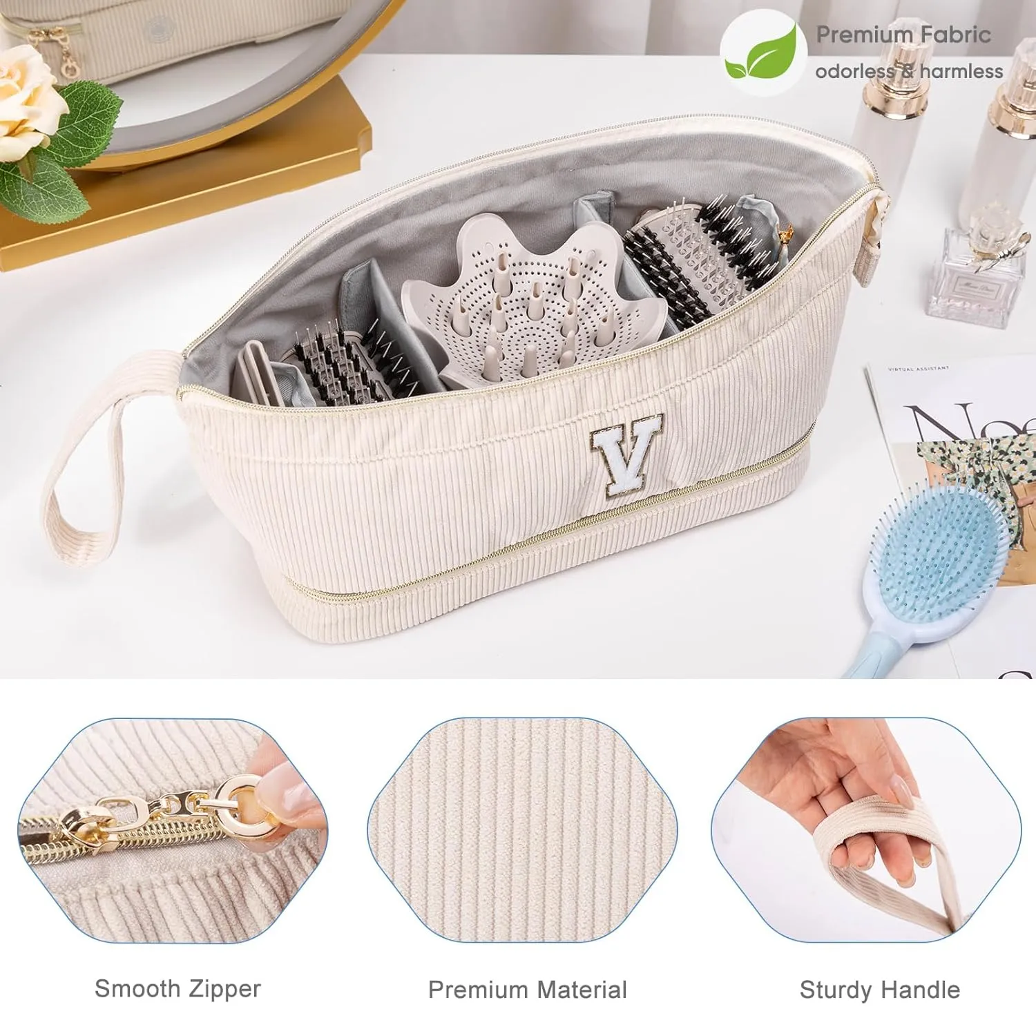 Initial Personalized Hair Dryer Case,Double-Layer Hair Tools Travel Carrying Case for Shark FlexStyle/SmoothStyle with Hair Dryer Bag - Hair Air Wrap Dryer Case Flat Curling Iron Travel Organizer