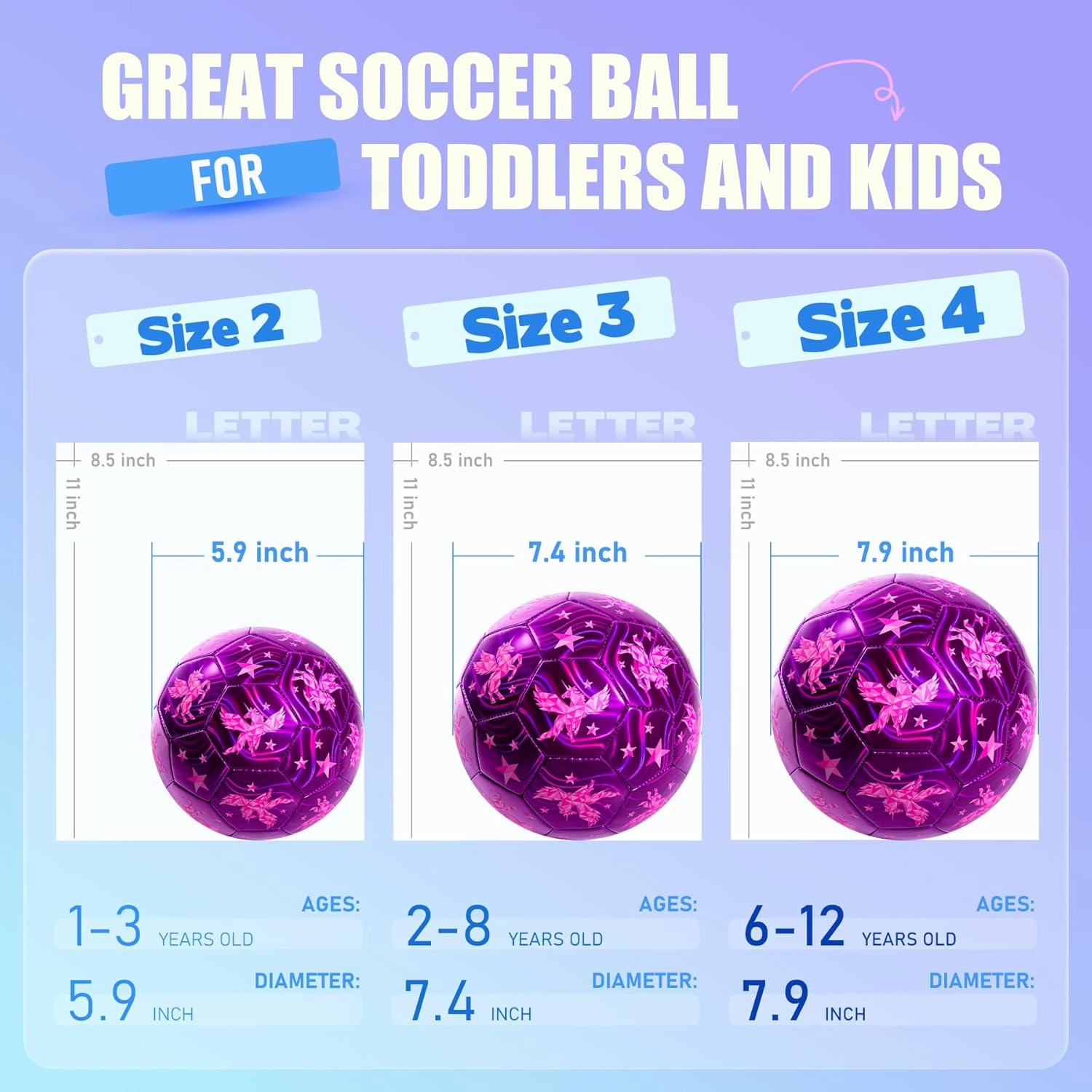 INPODAK Size 2 Soccer Ball for Toddler and Kids, Pink Unicorn Soccer Ball for Girls, Sports Toy with Pump and Mesh Bag, Great Gift