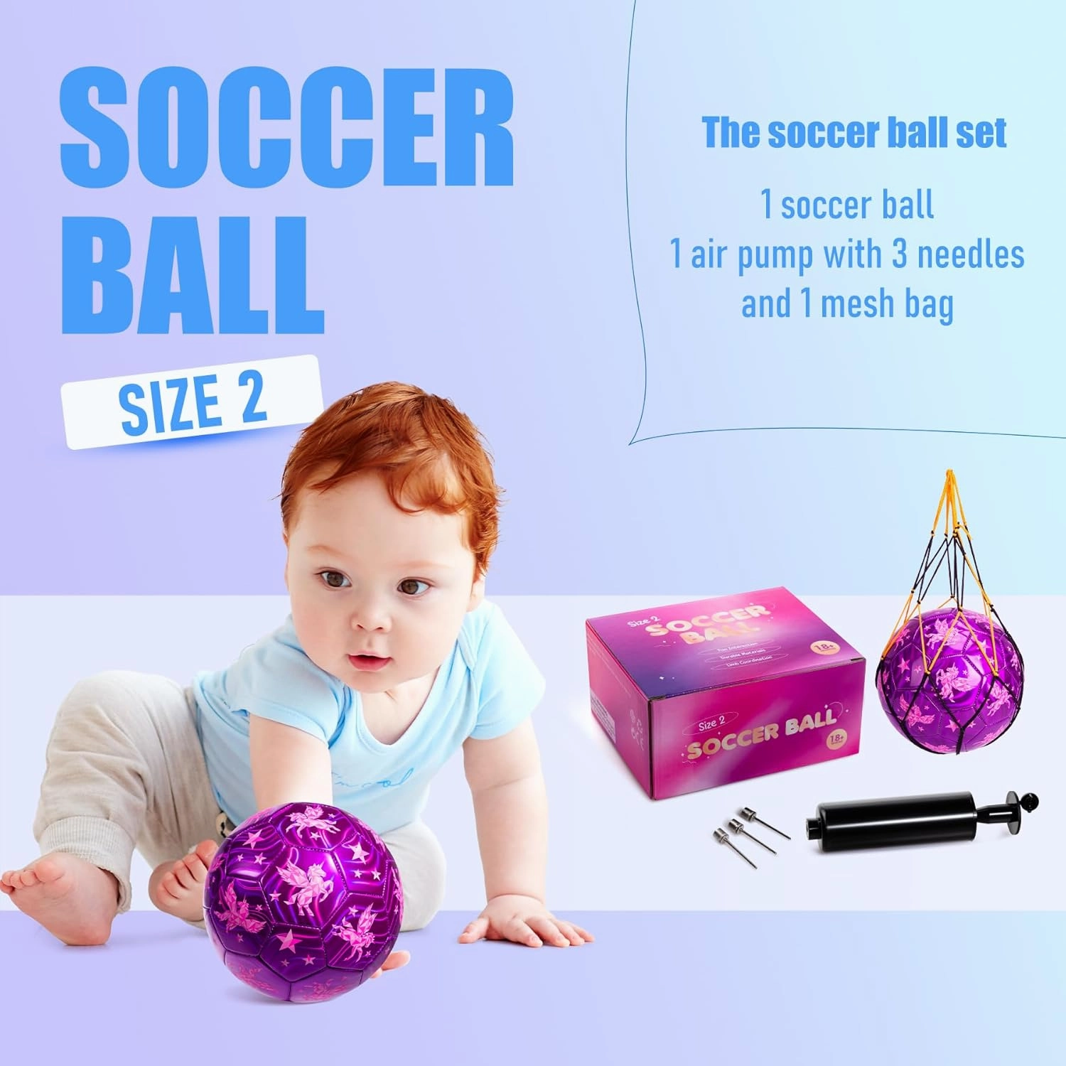INPODAK Size 2 Soccer Ball for Toddler and Kids, Pink Unicorn Soccer Ball for Girls, Sports Toy with Pump and Mesh Bag, Great Gift
