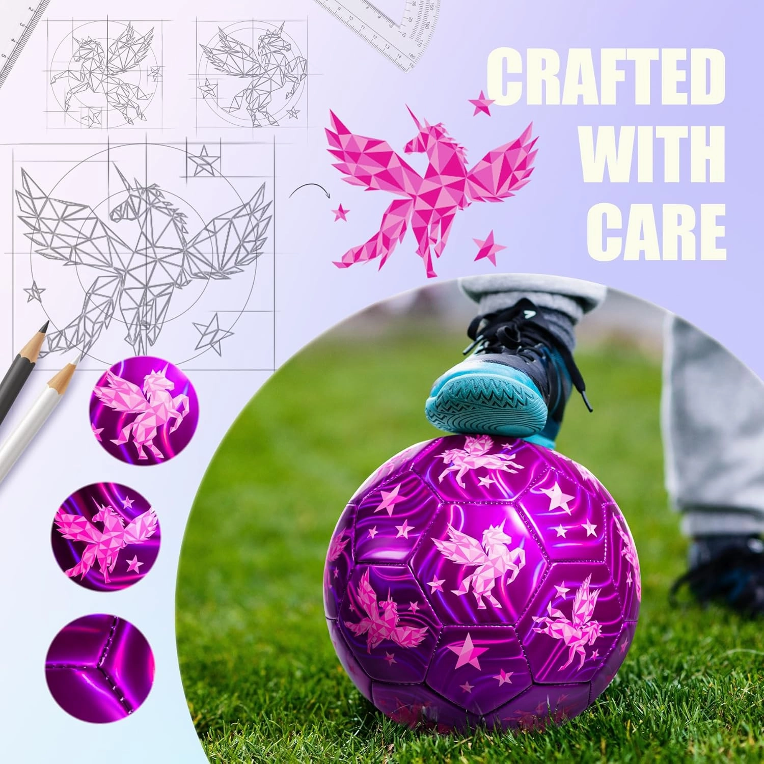 INPODAK Size 2 Soccer Ball for Toddler and Kids, Pink Unicorn Soccer Ball for Girls, Sports Toy with Pump and Mesh Bag, Great Gift