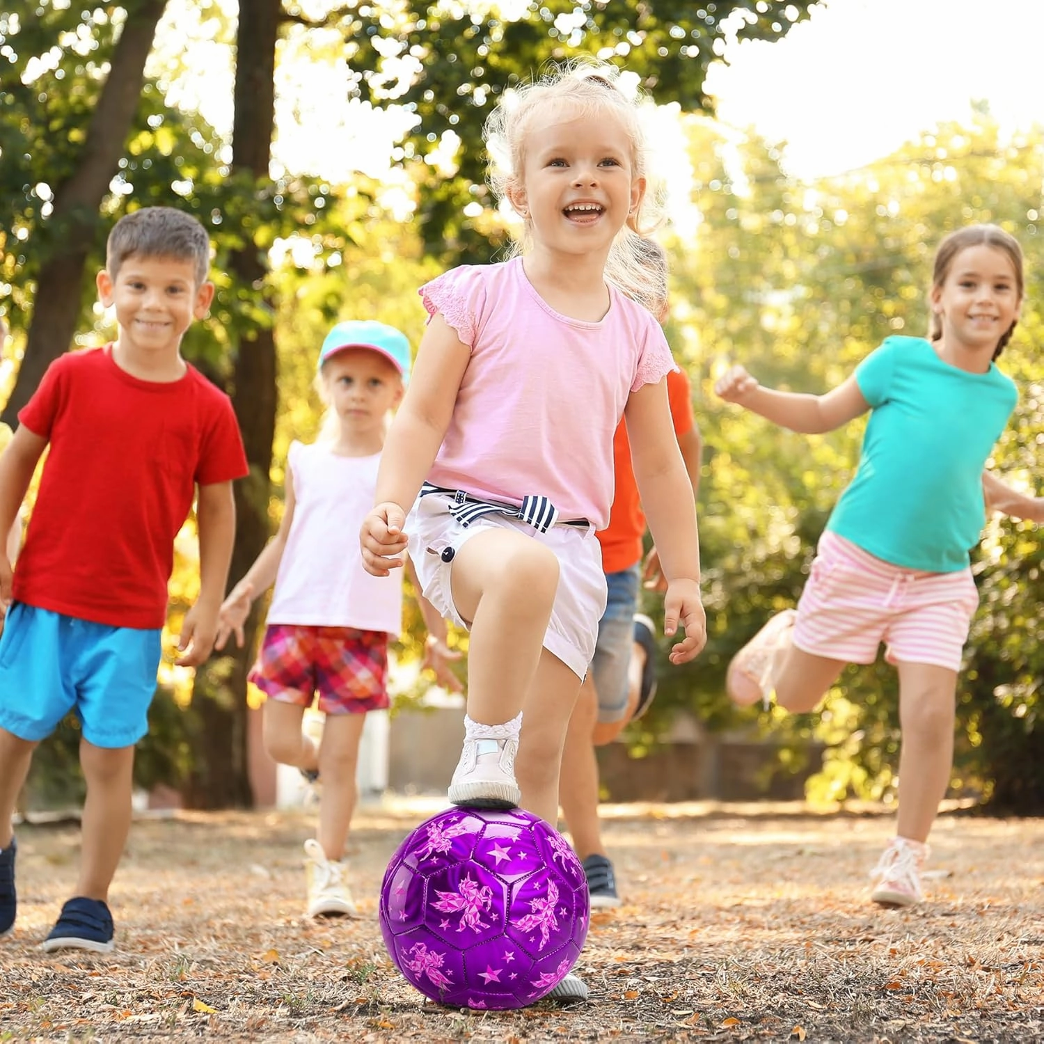 INPODAK Size 2 Soccer Ball for Toddler and Kids, Pink Unicorn Soccer Ball for Girls, Sports Toy with Pump and Mesh Bag, Great Gift