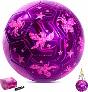 INPODAK Size 2 Soccer Ball for Toddler and Kids, Pink Unicorn Soccer Ball for Girls, Sports Toy with Pump and Mesh Bag, Great Gift