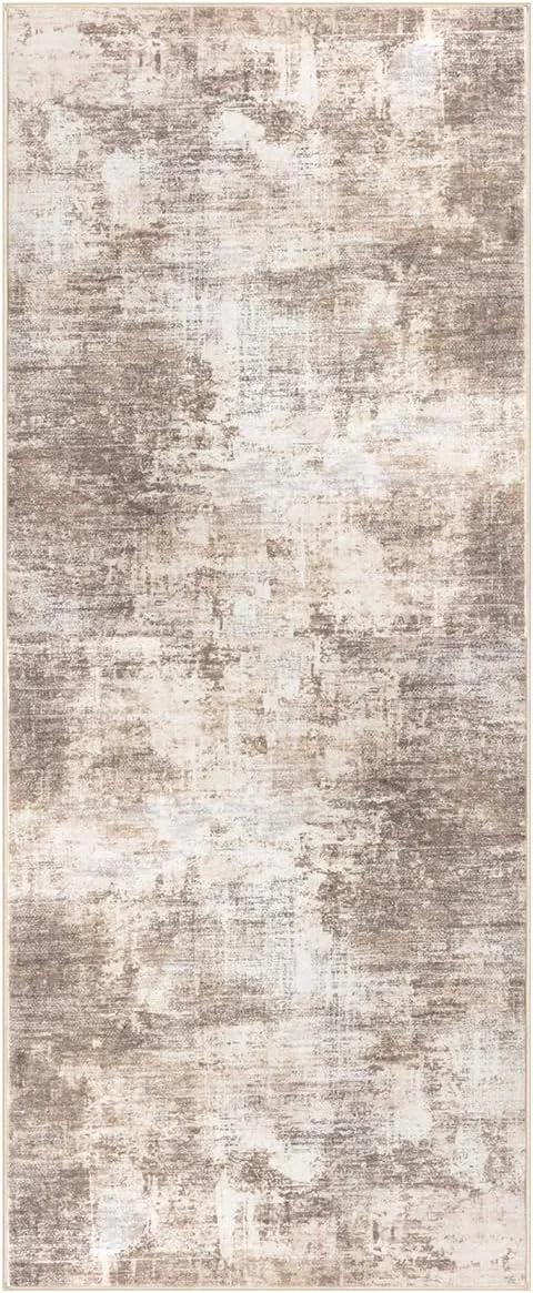 IOHOUZE Abstract Runner Rug 2x5 Ft Washable Runners for Hallways, Non Slip Kitchen Runner Printed Faux Wool Entryway Runner Indoor, Modern Abstract Floor Carpet for Hall Kitchen Bedroom, Beige Brown