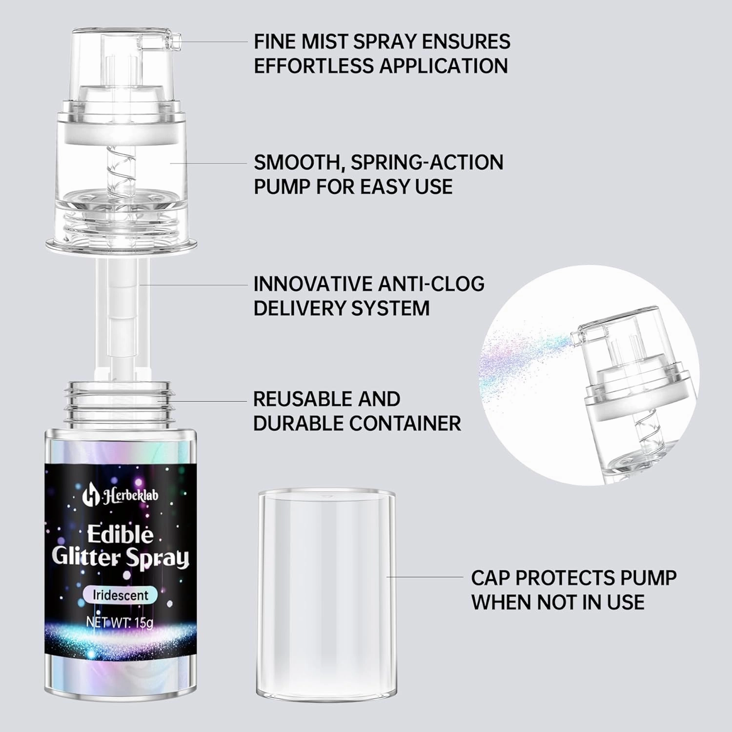 Iridescent Edible Glitter Spray - 15g Edible Iridescent Glitter for Cakes Food Grade Rainbow Cake Sprinkles for Chocolate Strawberry Cookie