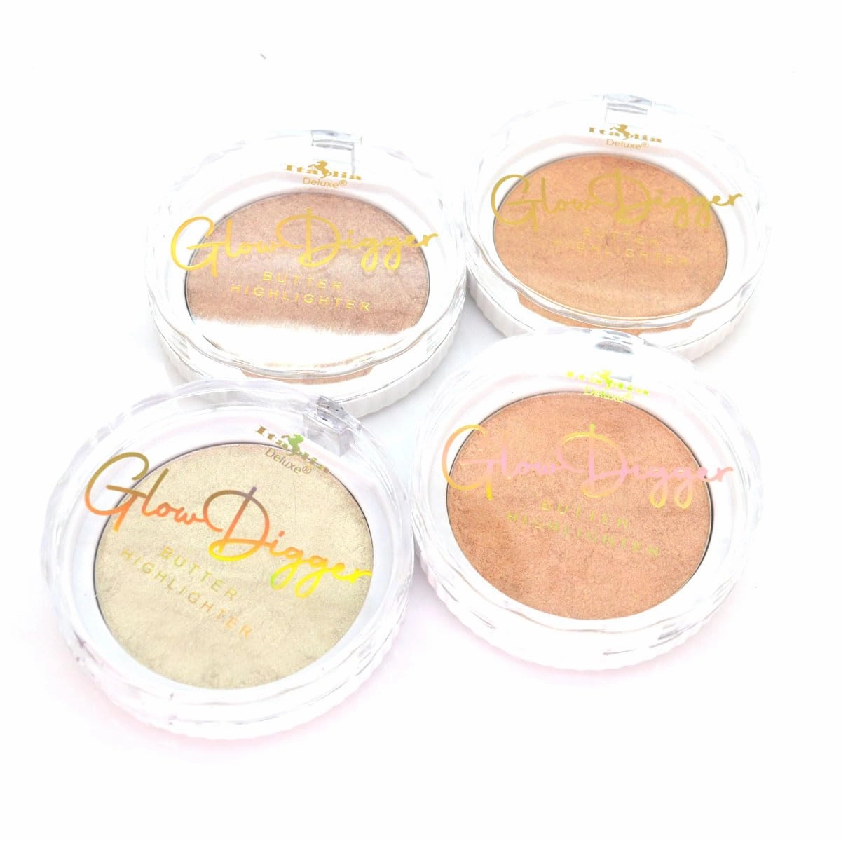 Italia Deluxe 4 Set of Glow Digger Butter Highlighter Soft Creamy Face & Body IT134 / Zipper Bag, Beige