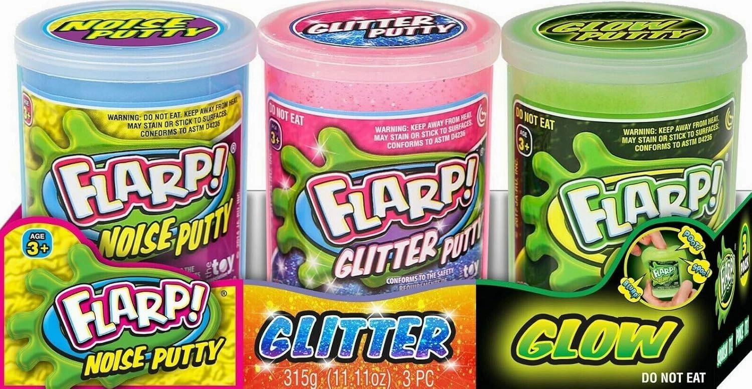 JA-RU Flarp Noise Putty 3 Set Tray Variety Pack (1 Pack) Glow in The Dark Putty, Glitter Putty & Original Noise Putty Slime, All Scented. Fidget Toy Stress Toy Party Favor Toys for Kids. 338-1p