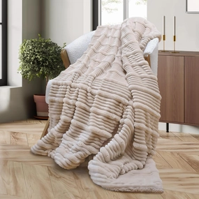 JASAV Sherpa Fleece Throw Blanket, Beige (50x60 Inches) - Soft, Plush, Cozy, Lightweight and Warm Blanket for Couch, Bed, Sofa, and Travel