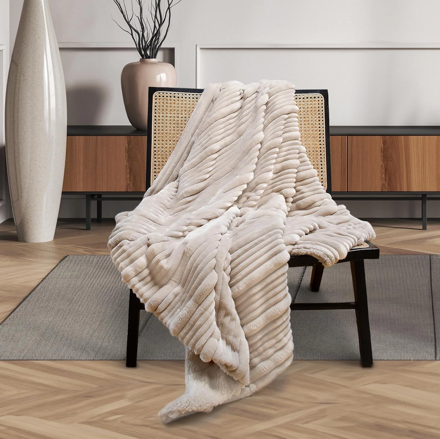JASAV Sherpa Fleece Throw Blanket, Beige (50x60 Inches) - Soft, Plush, Cozy, Lightweight and Warm Blanket for Couch, Bed, Sofa, and Travel
