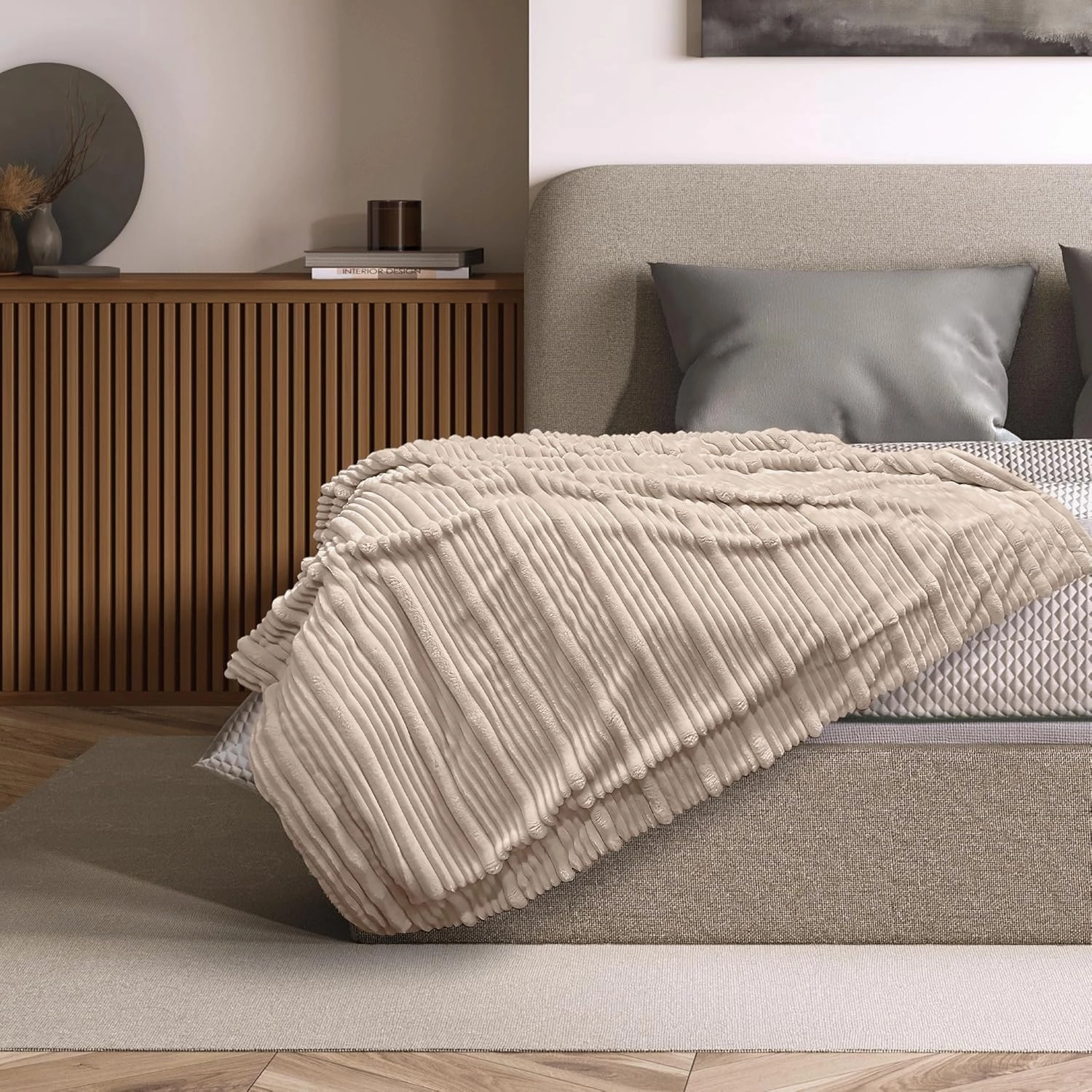 JASAV Sherpa Fleece Throw Blanket, Beige (50x60 Inches) - Soft, Plush, Cozy, Lightweight and Warm Blanket for Couch, Bed, Sofa, and Travel