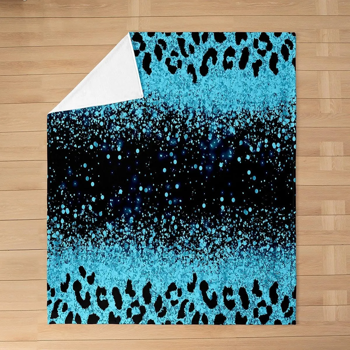 jejeloiu Leopard Glitter Print Plush Blanket Queen 90"x90" for Ombre Blue (Not Glitter) Flannel Fleece Throw Blanket Glitter Leopard Fuzzy Blanket Glam Glitter Art Prints All Season Bed Blanket Soft