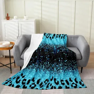 jejeloiu Leopard Glitter Print Plush Blanket Queen 90"x90" for Ombre Blue (Not Glitter) Flannel Fleece Throw Blanket Glitter Leopard Fuzzy Blanket Glam Glitter Art Prints All Season Bed Blanket Soft