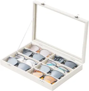 Jewelry Sunglasses Organizer Tray, Beige Velvet Eyeglasses Display Tray Box, Glasses Organize Storage Holder for Home Desk or Selling Show Display (with Lid)