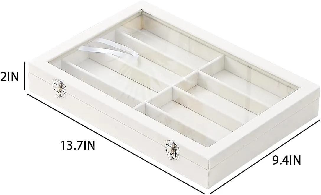 Jewelry Sunglasses Organizer Tray, Beige Velvet Eyeglasses Display Tray Box, Glasses Organize Storage Holder for Home Desk or Selling Show Display (with Lid)