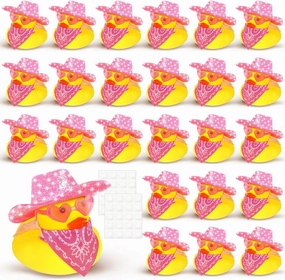 Jexine 24 Pcs Cowboy Rubber Duck, Mini Cowboy Rubber Duck with Hat Glasses Scarf Shower Party Favor(Glitter Pattern)