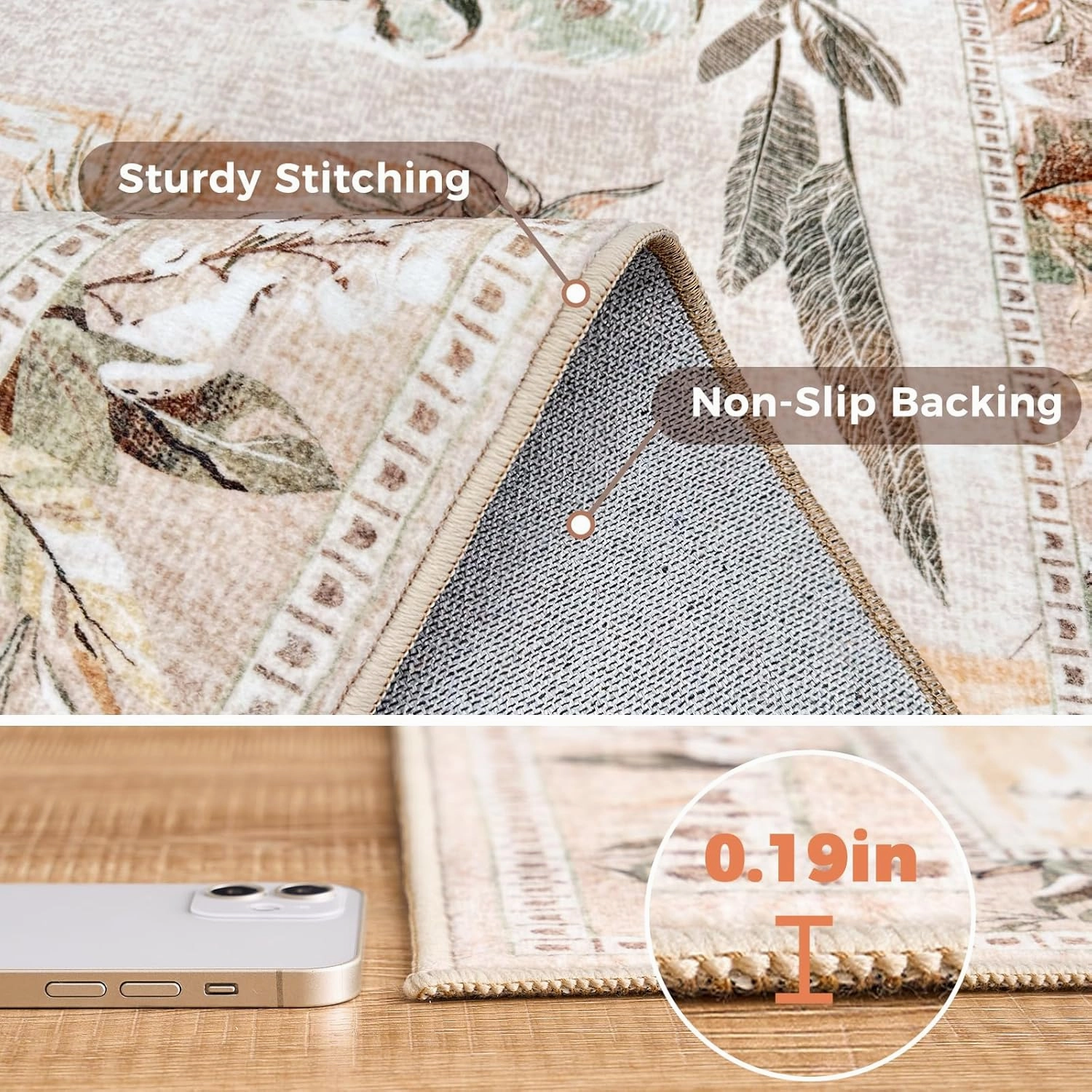 jinchan 2x3 Beige Jungle Rugs for Entryway,Washable Throw Rugs Animals Print Kitchen Mats,Indoor Doormat Ultra-Thin Low-Pile Non-Slip Soft Botanical Carpet for Bedroom Bathroom Entrance (2'x3',Beige)