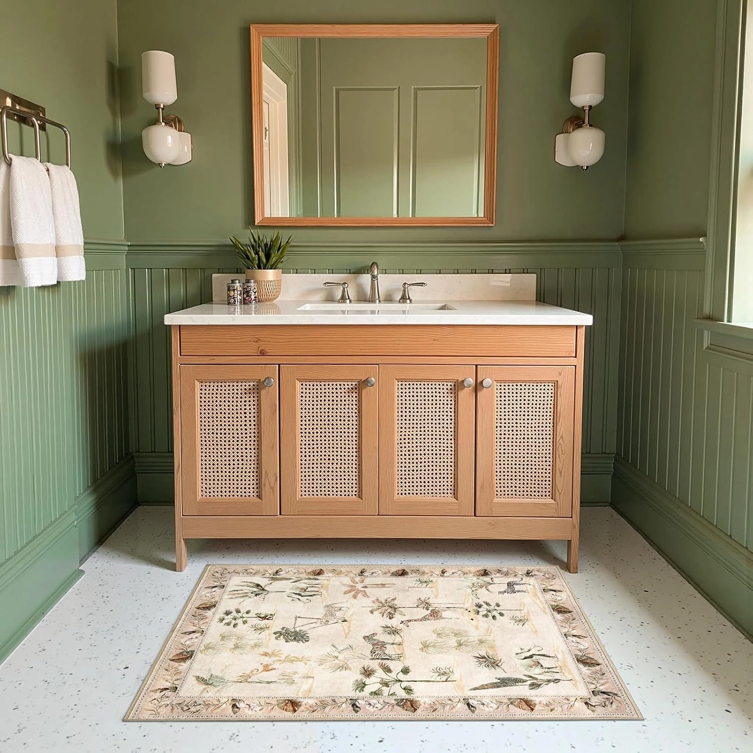 jinchan 2x3 Beige Jungle Rugs for Entryway,Washable Throw Rugs Animals Print Kitchen Mats,Indoor Doormat Ultra-Thin Low-Pile Non-Slip Soft Botanical Carpet for Bedroom Bathroom Entrance (2'x3',Beige)