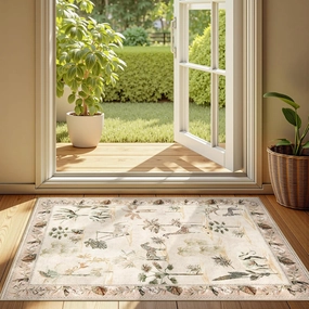 jinchan 2x3 Beige Jungle Rugs for Entryway,Washable Throw Rugs Animals Print Kitchen Mats,Indoor Doormat Ultra-Thin Low-Pile Non-Slip Soft Botanical Carpet for Bedroom Bathroom Entrance (2'x3',Beige)