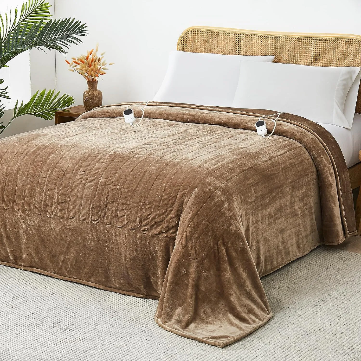 JKMAX Electric Heated Blanket - 10 Heating Levels, Auto Off, Ultra Soft Overheat Protection, Queen Size 84" x 90", Beige