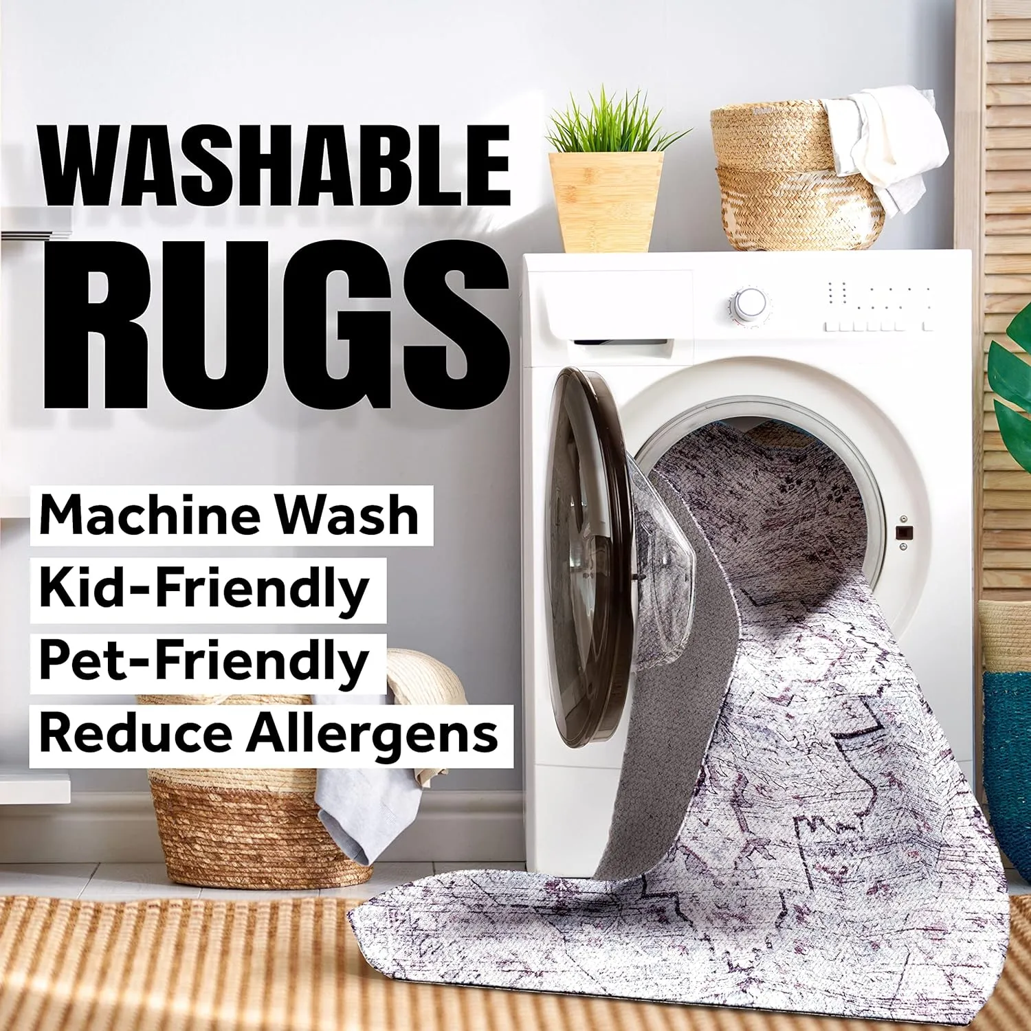 JONATHAN Y WSH104C-5 Kemer All-Over Machine-Washable Beige/Red/Blue 5 ft. x 8 ft. Area Rug, Easy to Clean, Non-Shedding for Home, Kitchen, Living Room, Bedroom, Dining Room